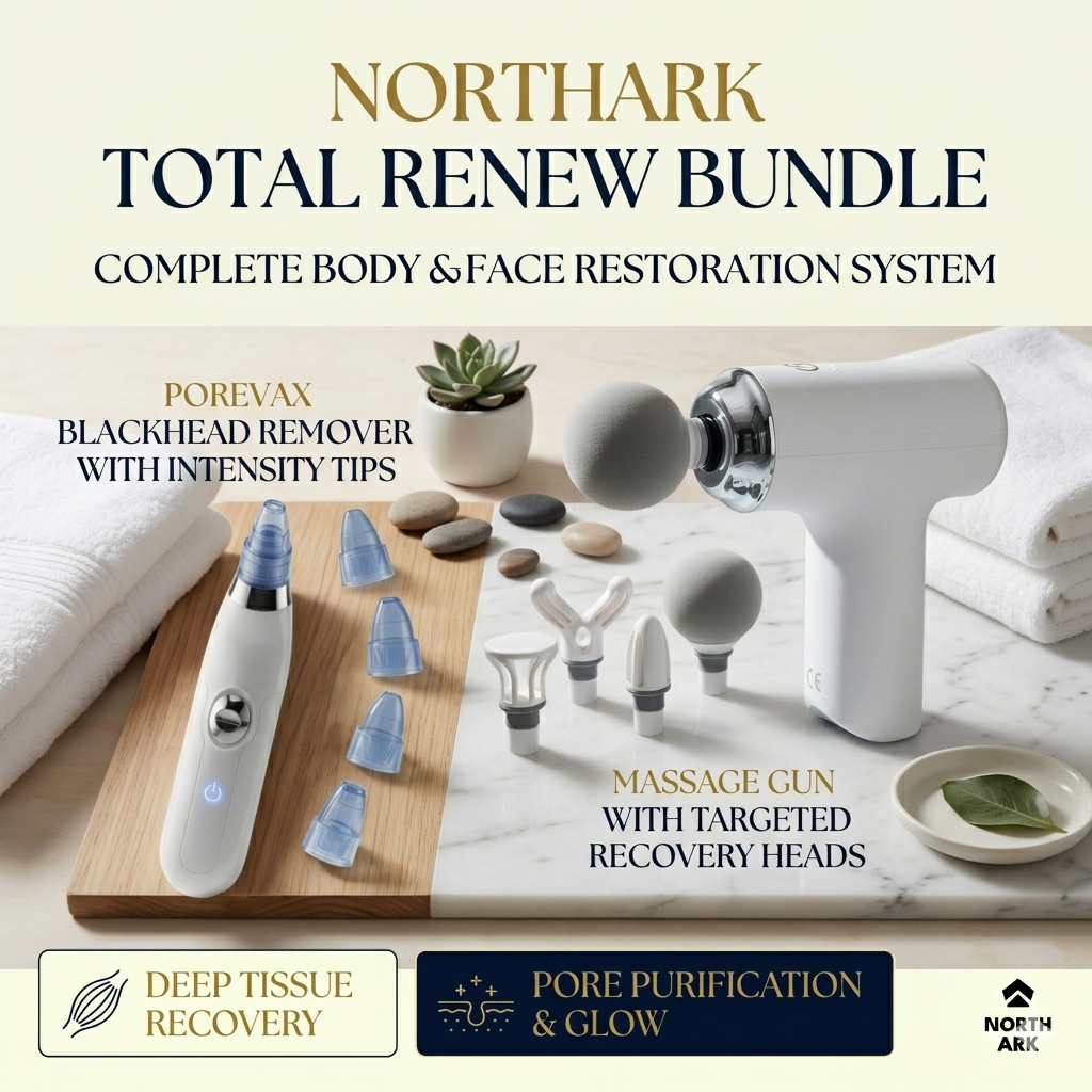 Total Renew Bundle | Deep Tissue Percussion Massage Gun & PoreVac Blackhead Extractor Combo | Premium 2-Piece Wellness Gift Set for Muscle Recovery, Tension Relief & Radiant Dermal Purification