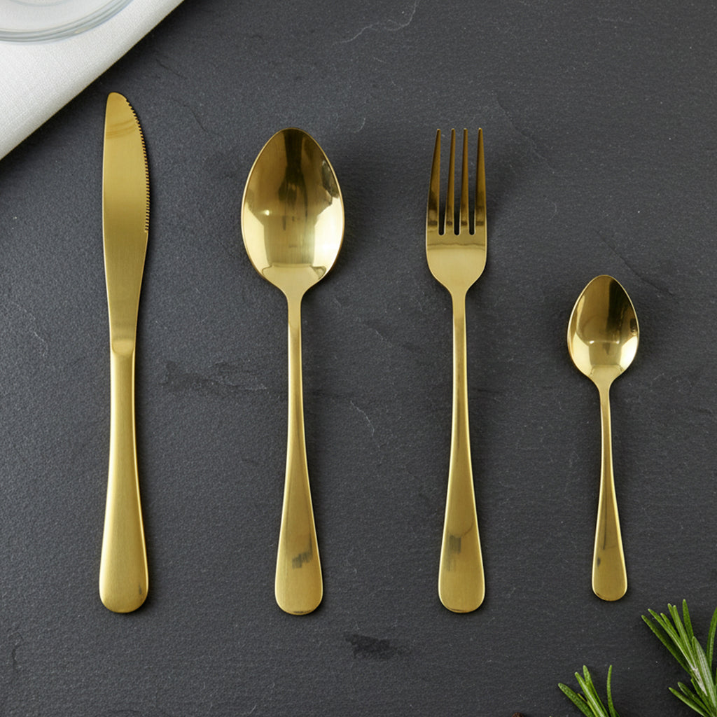 Stainless Steel Golden Cutlery Set With Pineapple Storage Stand (24 Pc Set)