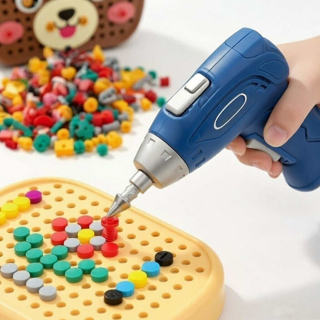 STEM Screw Puzzle Suitcase Toy | Kids Creative Construction Toolbox Kit with Safe Electric Drill