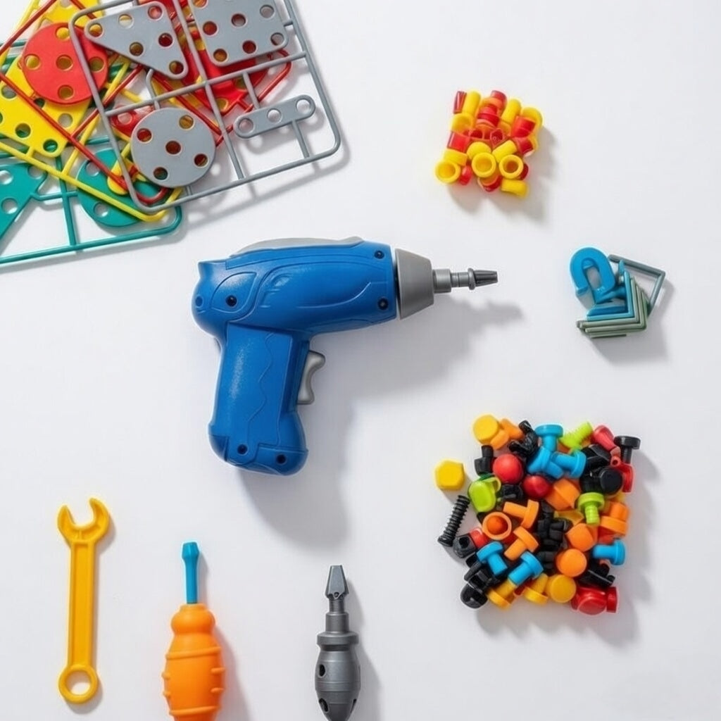 STEM Screw Puzzle Suitcase Toy | Kids Creative Construction Toolbox Kit with Safe Electric Drill