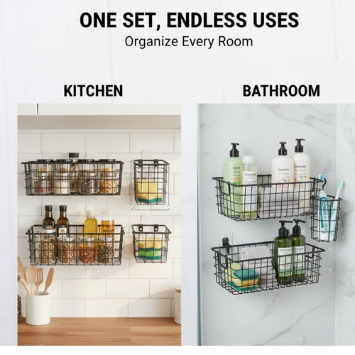 5-Piece Heavy Duty Adhesive Bathroom Organizer with Hooks (Matte Black)