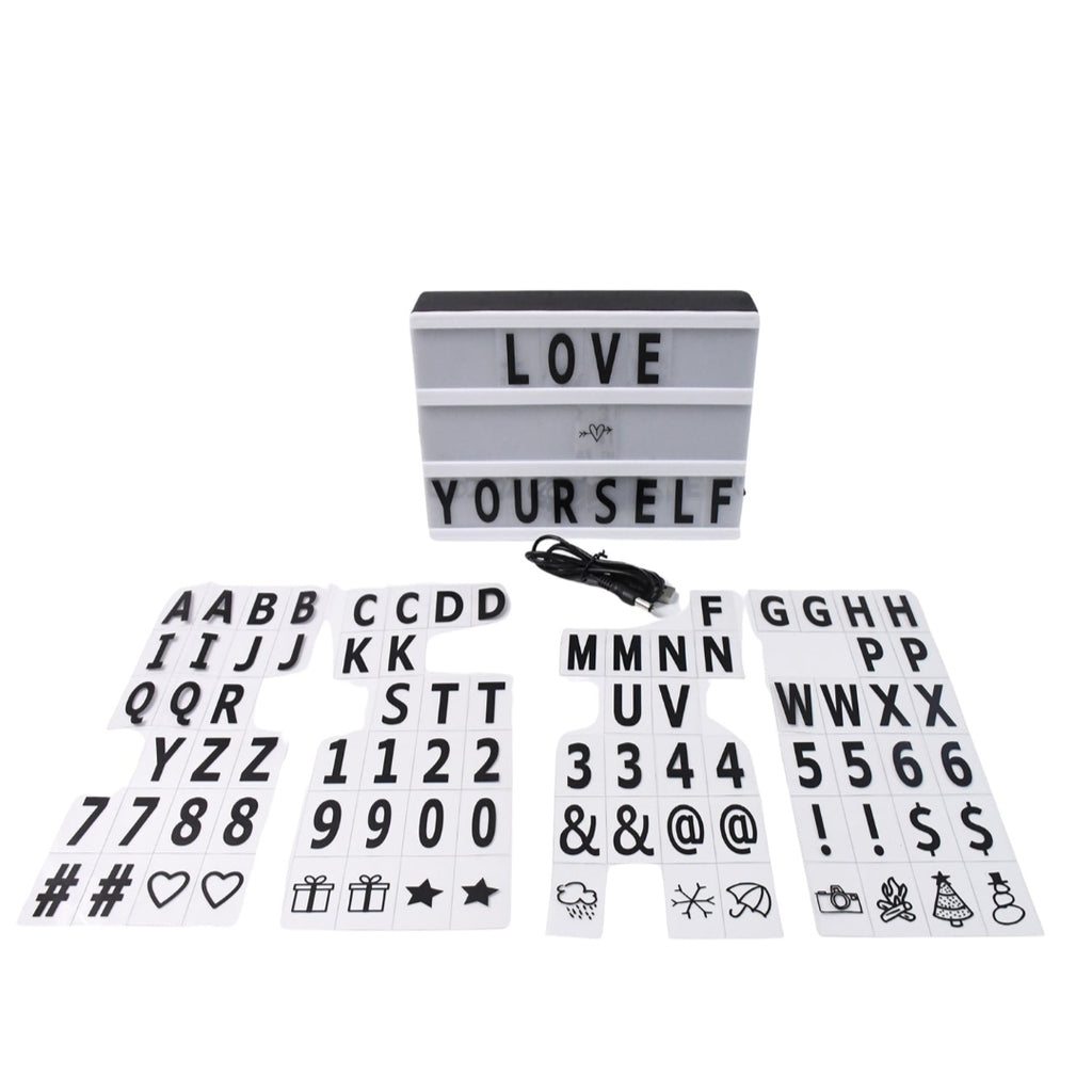 A6 Magnetic Cinematic Light Box | Mini LED Marquee Sign with 82 Letters & 10 Emojis | USB or Battery Operated Customizable DIY Message Board for Refrigerator, Office Desk, Room Decor, and Gifting