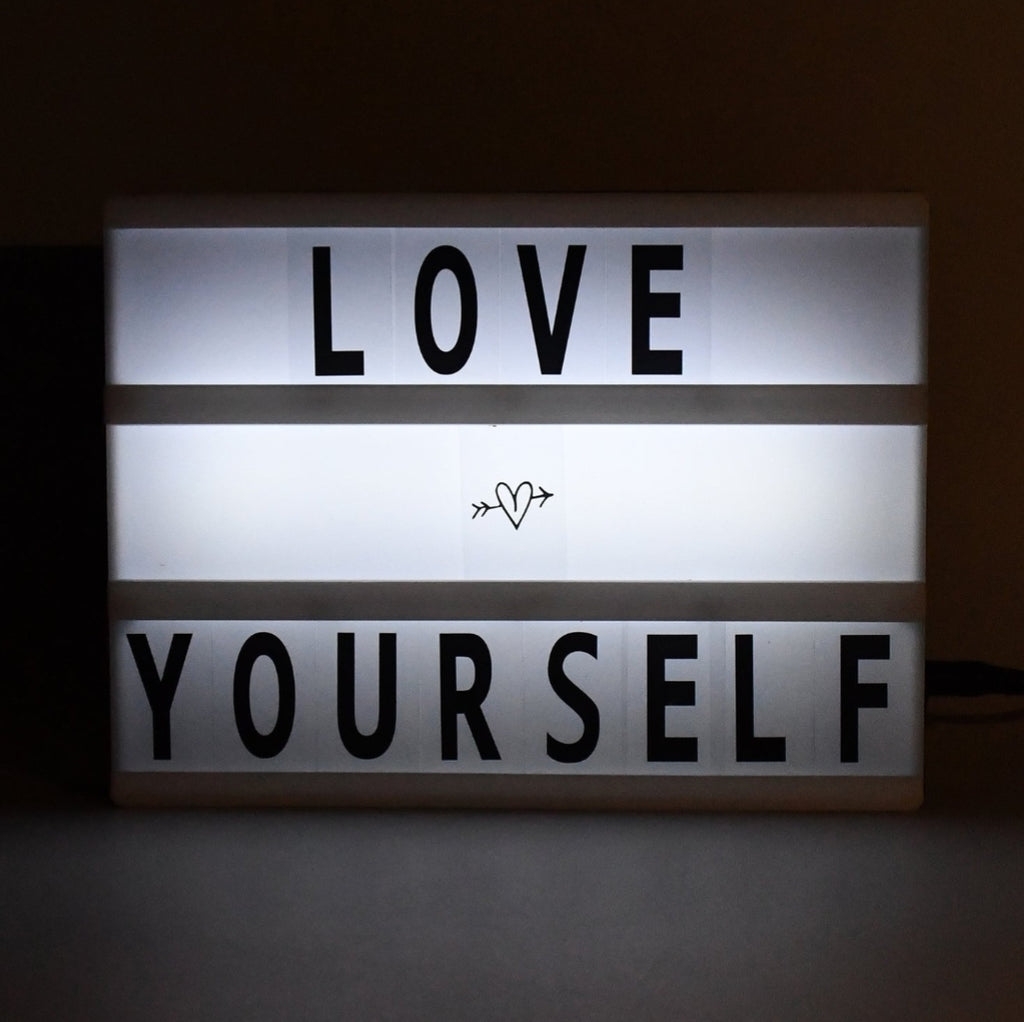 A6 Magnetic Cinematic Light Box | Mini LED Marquee Sign with 82 Letters & 10 Emojis | USB or Battery Operated Customizable DIY Message Board for Refrigerator, Office Desk, Room Decor, and Gifting