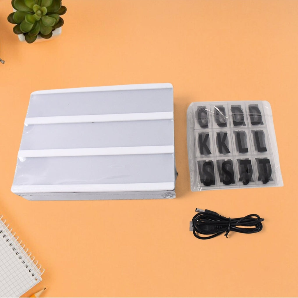 A6 Magnetic Cinematic Light Box | Mini LED Marquee Sign with 82 Letters & 10 Emojis | USB or Battery Operated Customizable DIY Message Board for Refrigerator, Office Desk, Room Decor, and Gifting