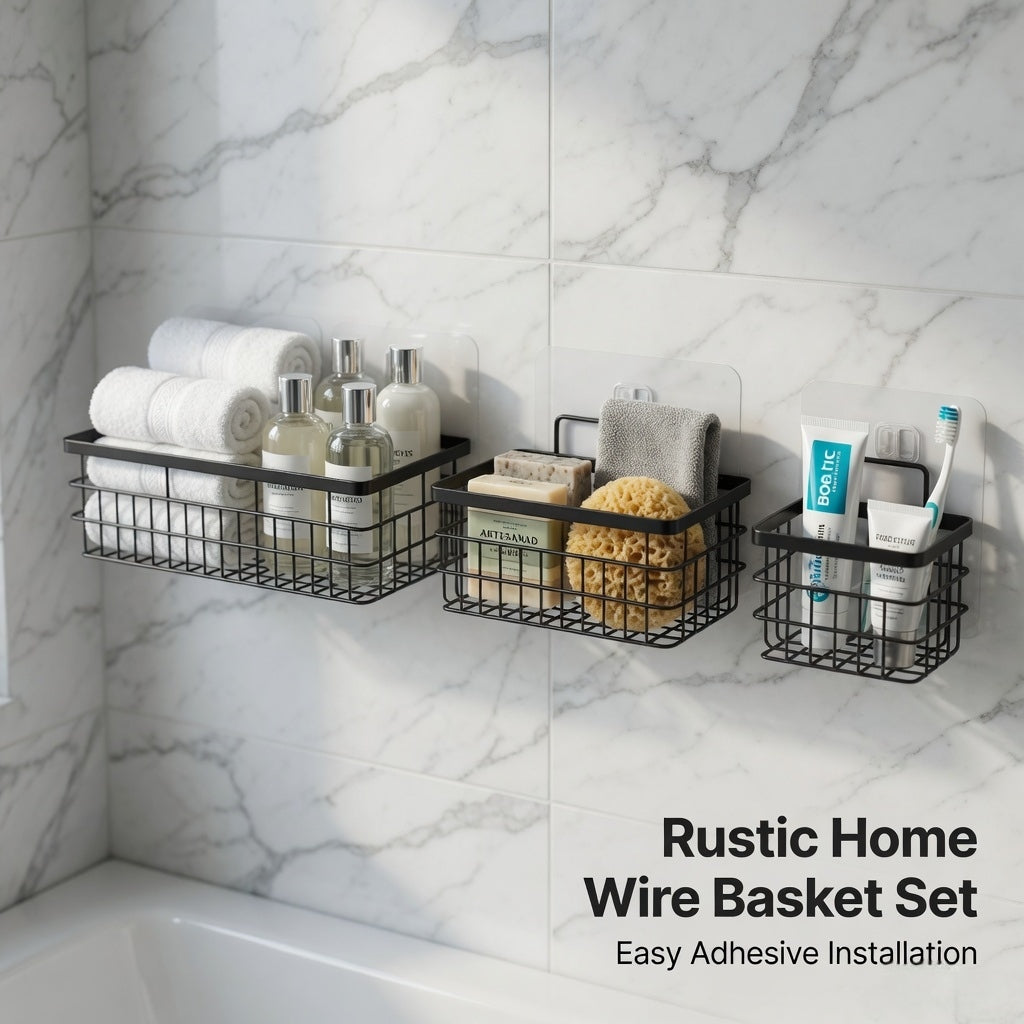 5-Piece Heavy Duty Adhesive Bathroom Organizer with Hooks (Matte Black)