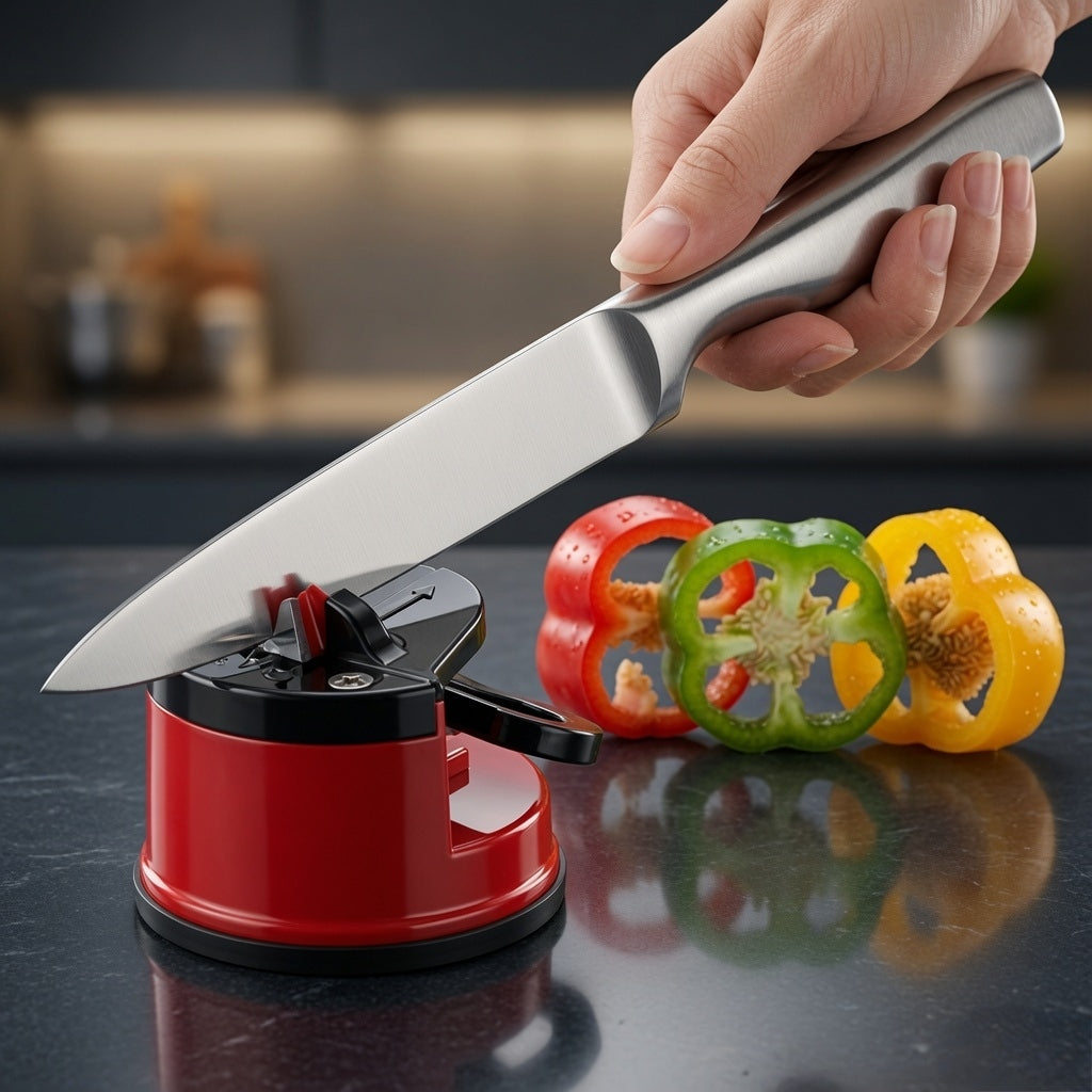 Hands-Free Knife Sharpener – Vacuum Suction Base & Fixed-Angle Grinding
