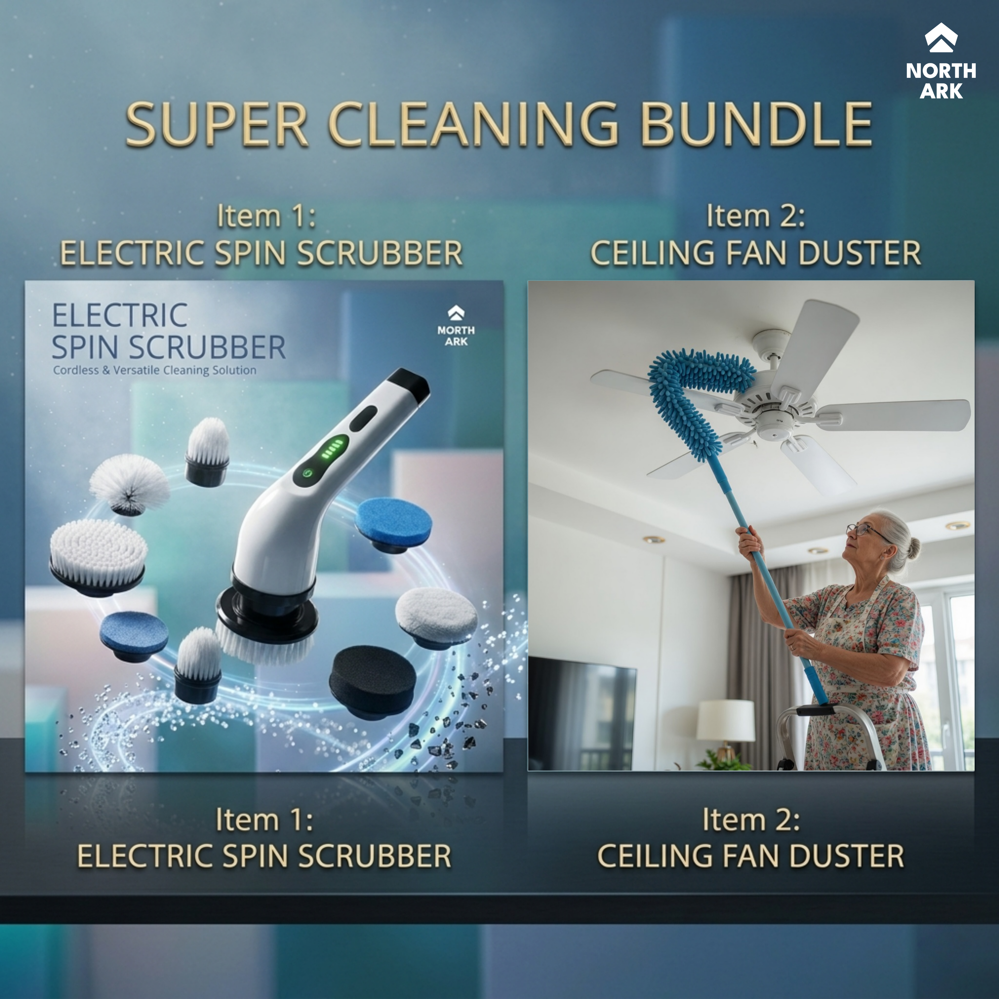 Super Cleaning Bundle (9-in-1 Electric Scrubber + Ceiling Fan Duster)