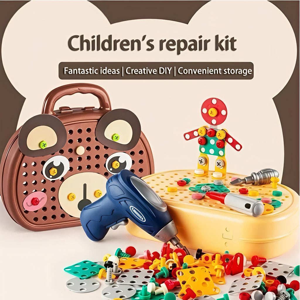 STEM Screw Puzzle Suitcase Toy | Kids Creative Construction Toolbox Kit with Safe Electric Drill