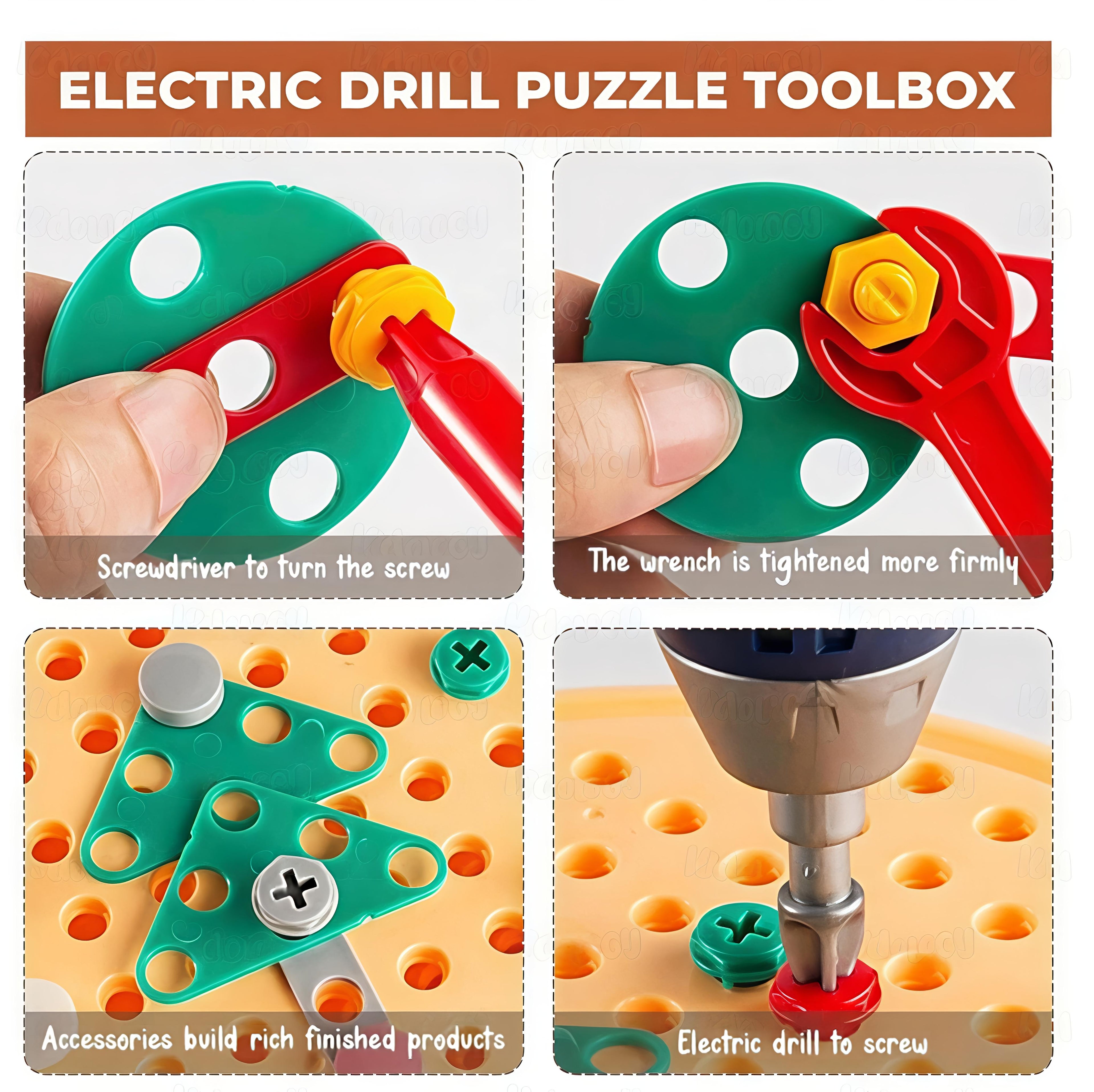 STEM Screw Puzzle Suitcase Toy | Kids Creative Construction Toolbox Kit with Safe Electric Drill
