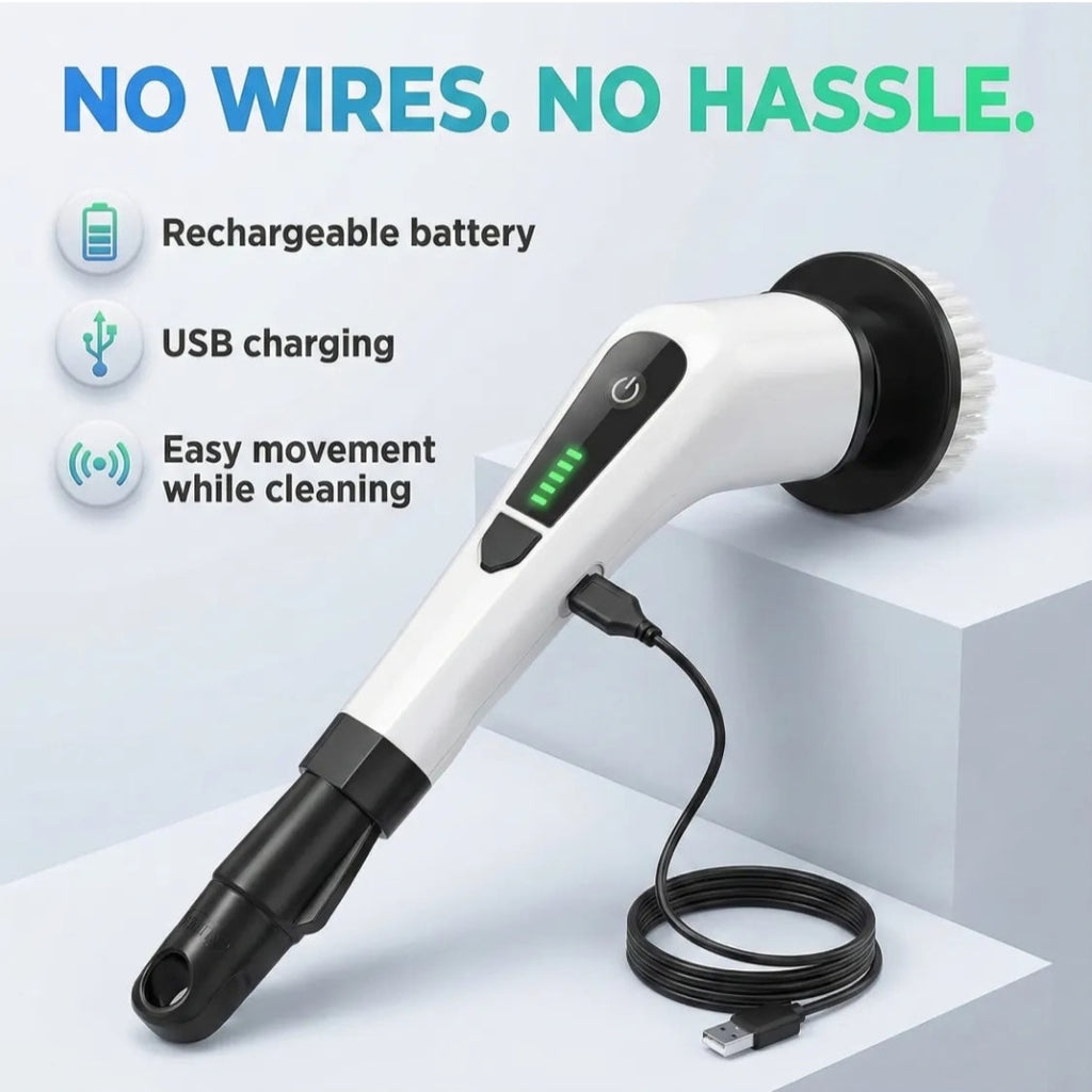 Electric Spin Scrubber Cleaning Brush Set with Extension Handle
