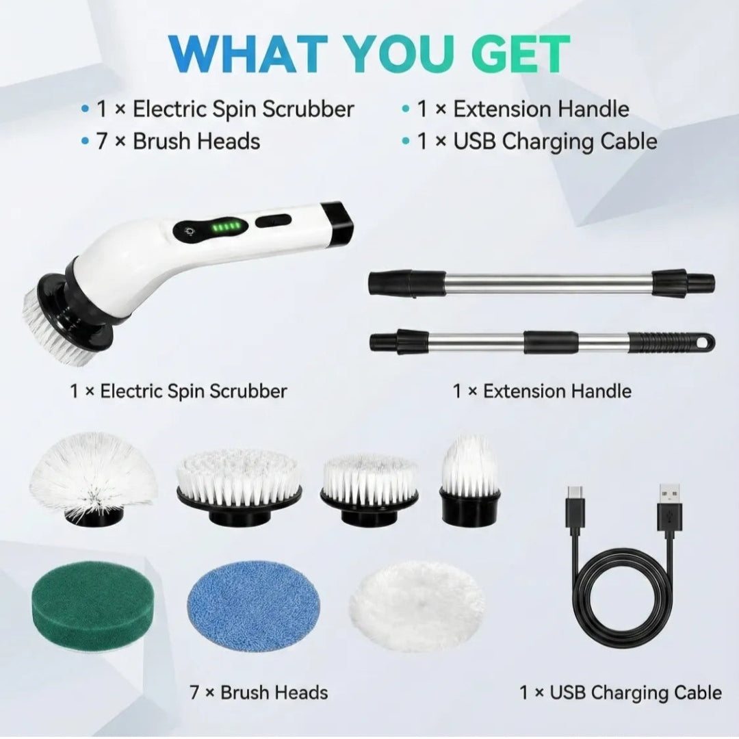 Electric Spin Scrubber Cleaning Brush Set with Extension Handle