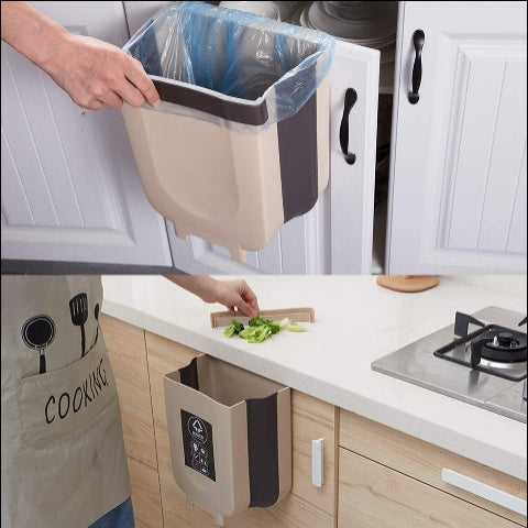 3-in-1 Foldable Hanging Trash Can for Kitchen Cabinet, Bathroom, Office & Car