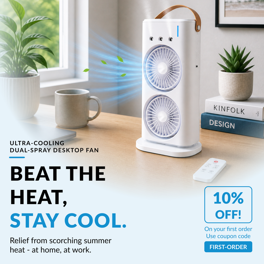 Ultra-Cooling Dual-Spray Desktop Fan