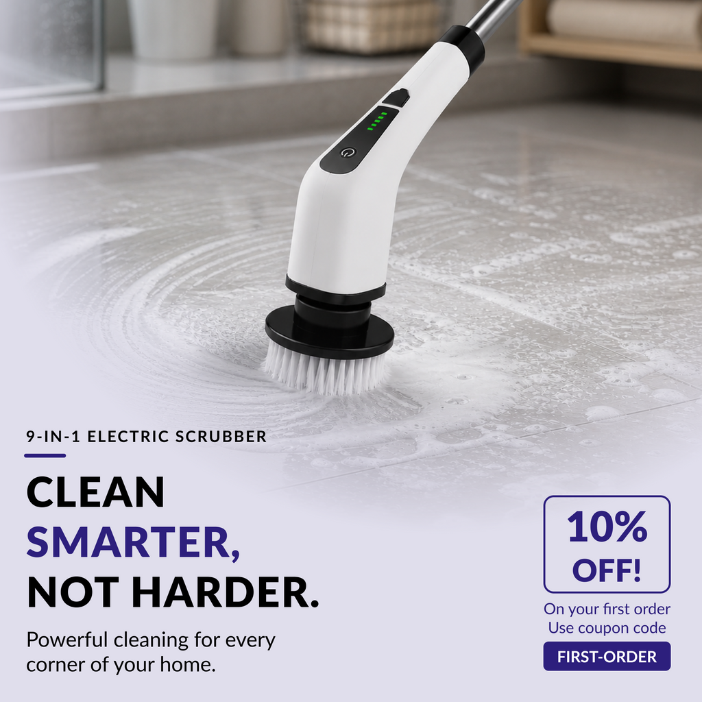 9-in-1 Electric Spin Scrubber | Cordless Power Cleaning Brush with Telescopic Handle & LCD Display for Bathroom, Kitchen, & Car